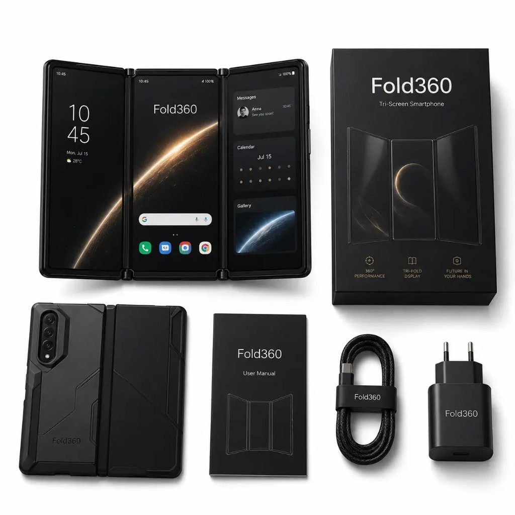 Kit completo Fold360™ — smartphone, box e accessori